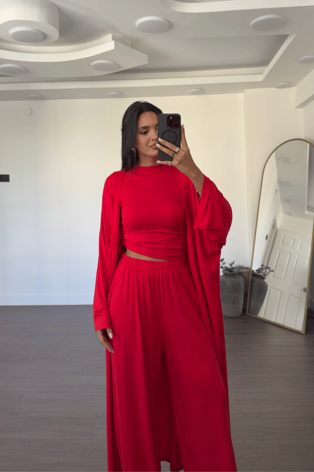 Bluz Pantolon Kimono Takım-Kırmızı