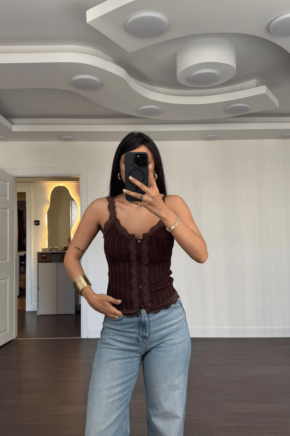Dantel Detaylı Atlet-Kahve