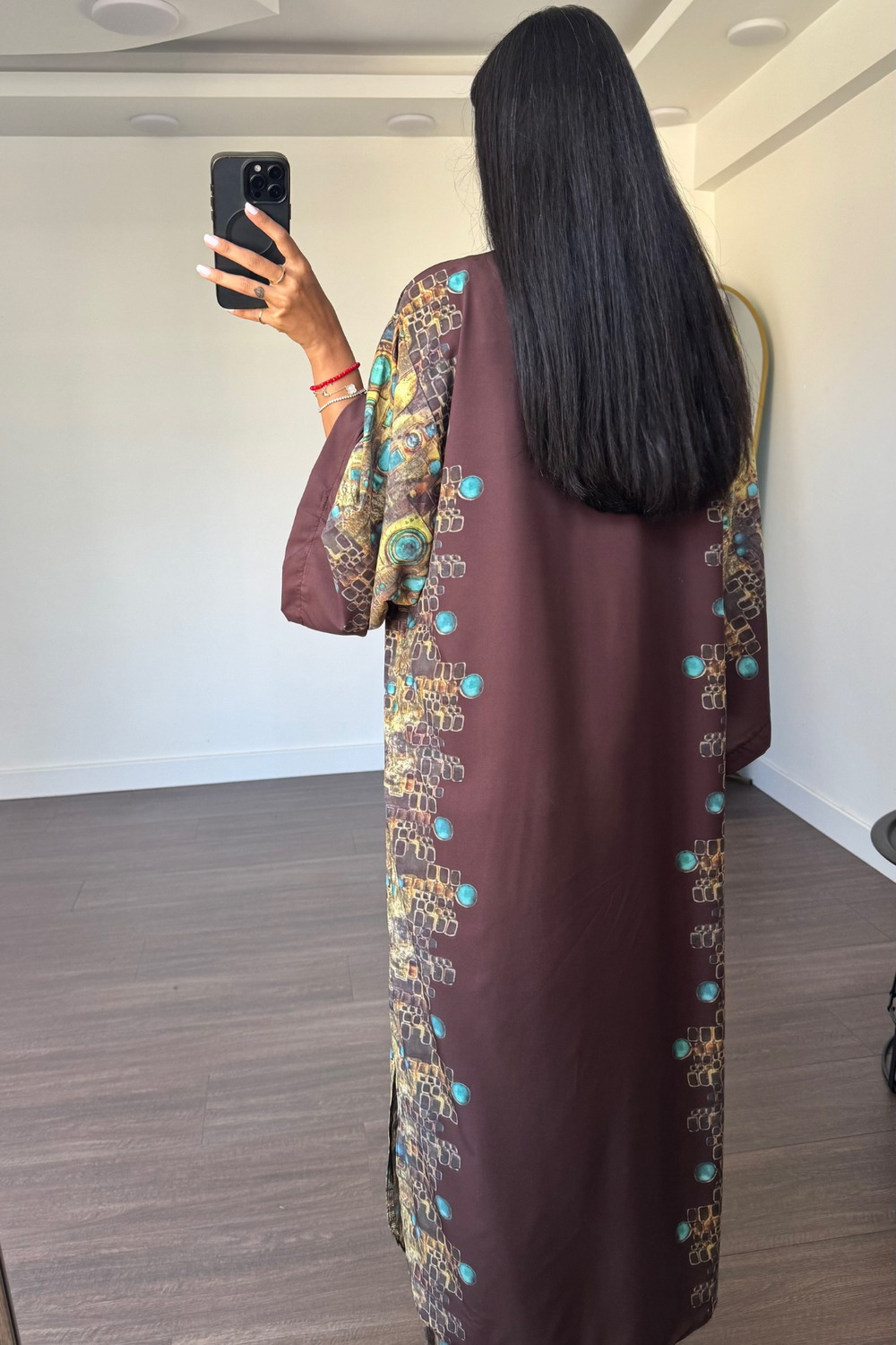 Desenli Kimono Üçlü Takım-Kahve