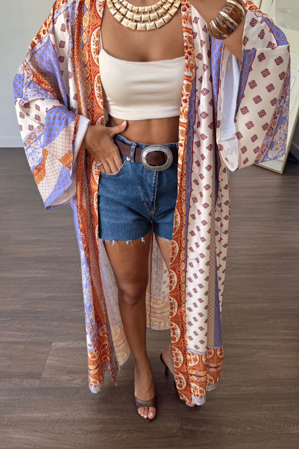 Desenli Saten Kimono