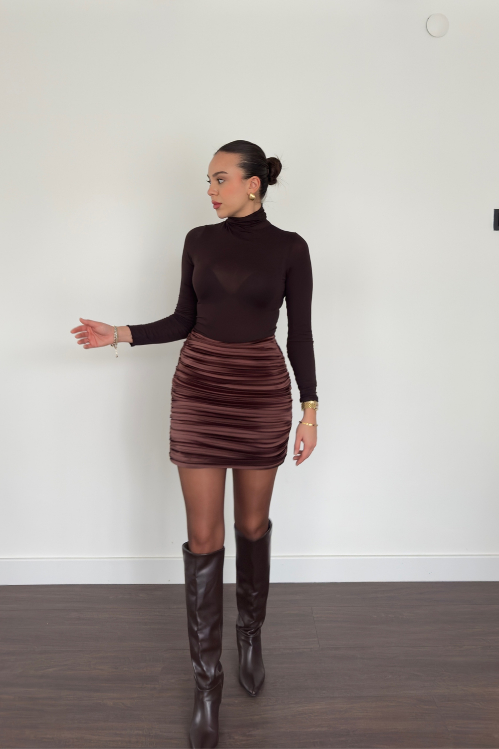 Drape Detaylı Etek-Kahve