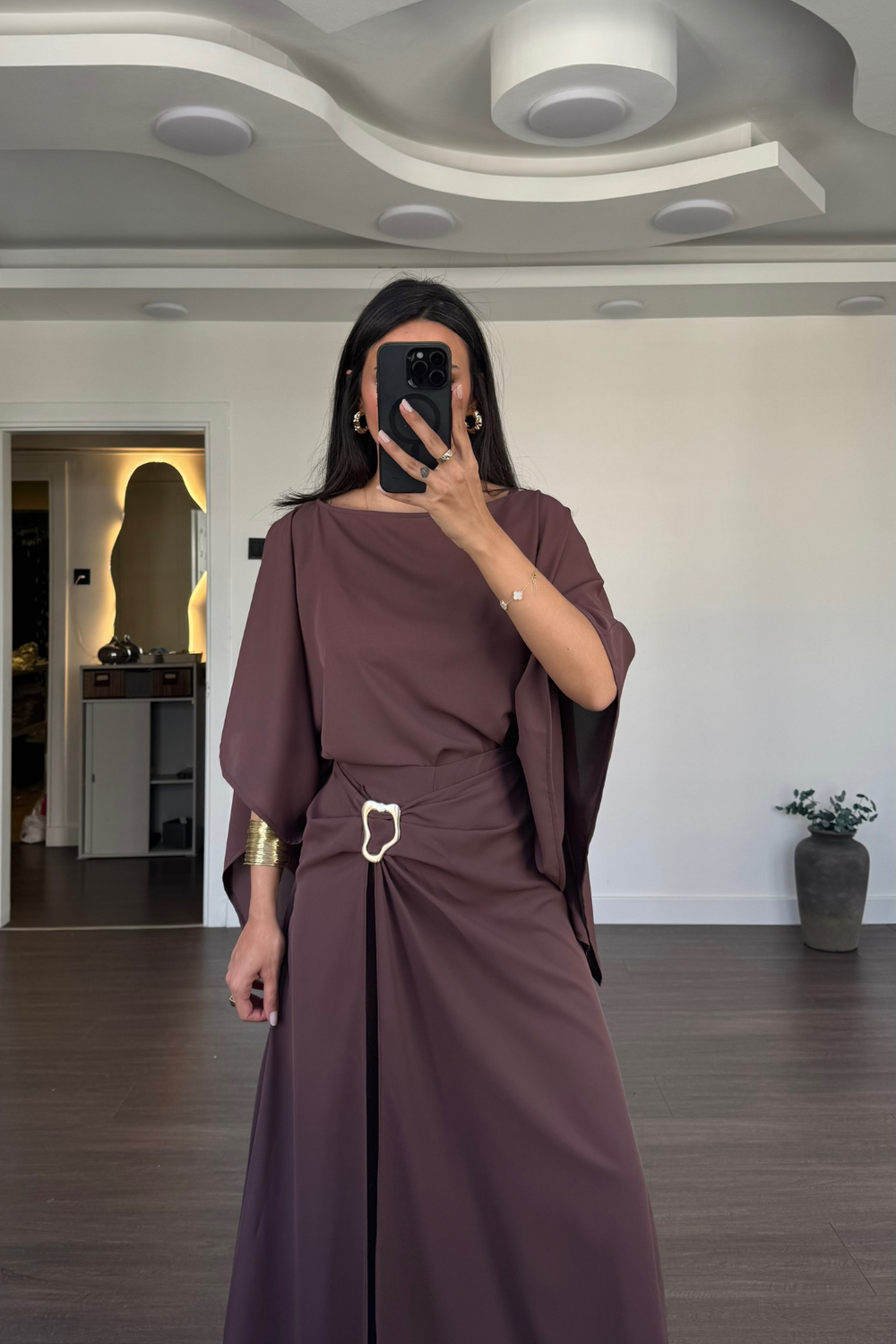 Etek Pantolon Bluz Takım-Kahve