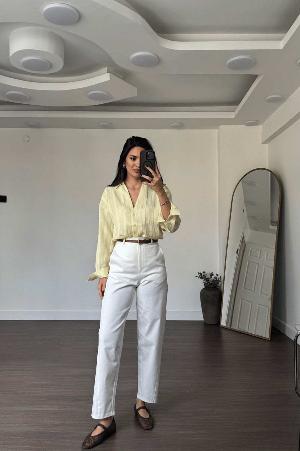 File Detaylı Gömlek-Sarı