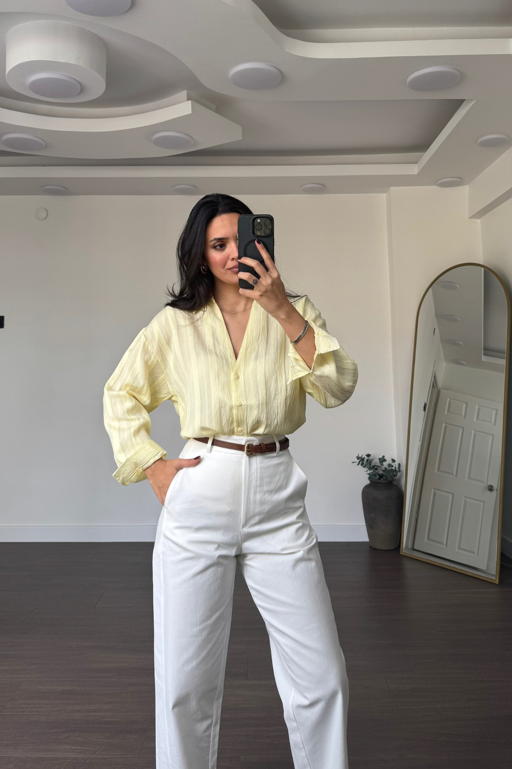 File Detaylı Gömlek-Sarı