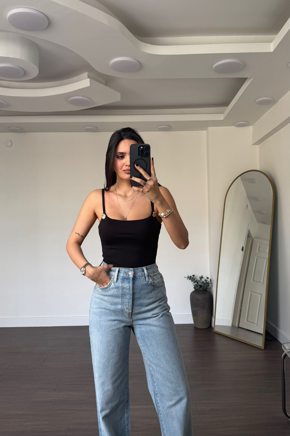 Gold Aksesuar Detaylı Bodysuit-Siyah