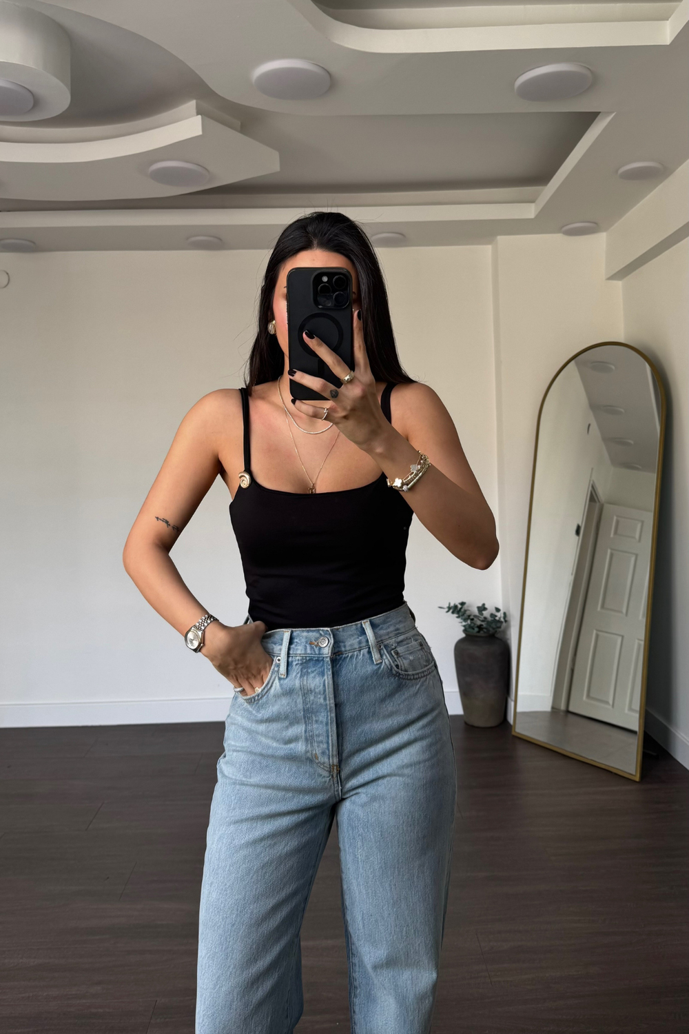 Gold Aksesuar Detaylı Bodysuit-Siyah