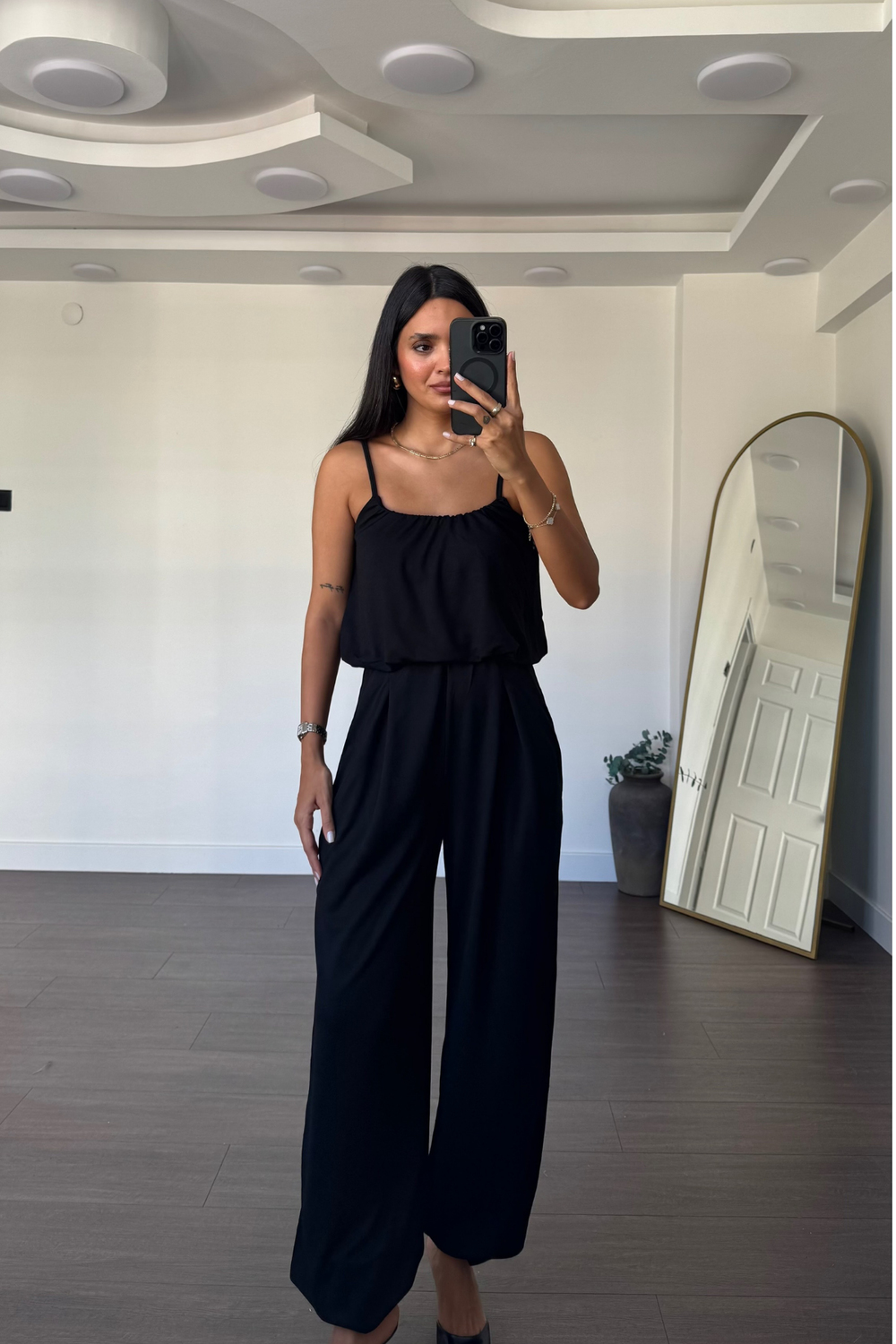 İp Askılı Bluz Şalvar Pantolon Takım-Siyah