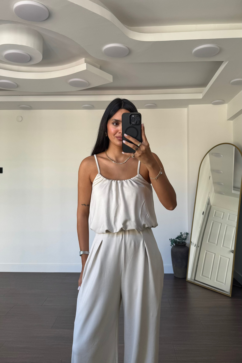 İp Askılı Bluz Şalvar Pantolon Takım-Taş