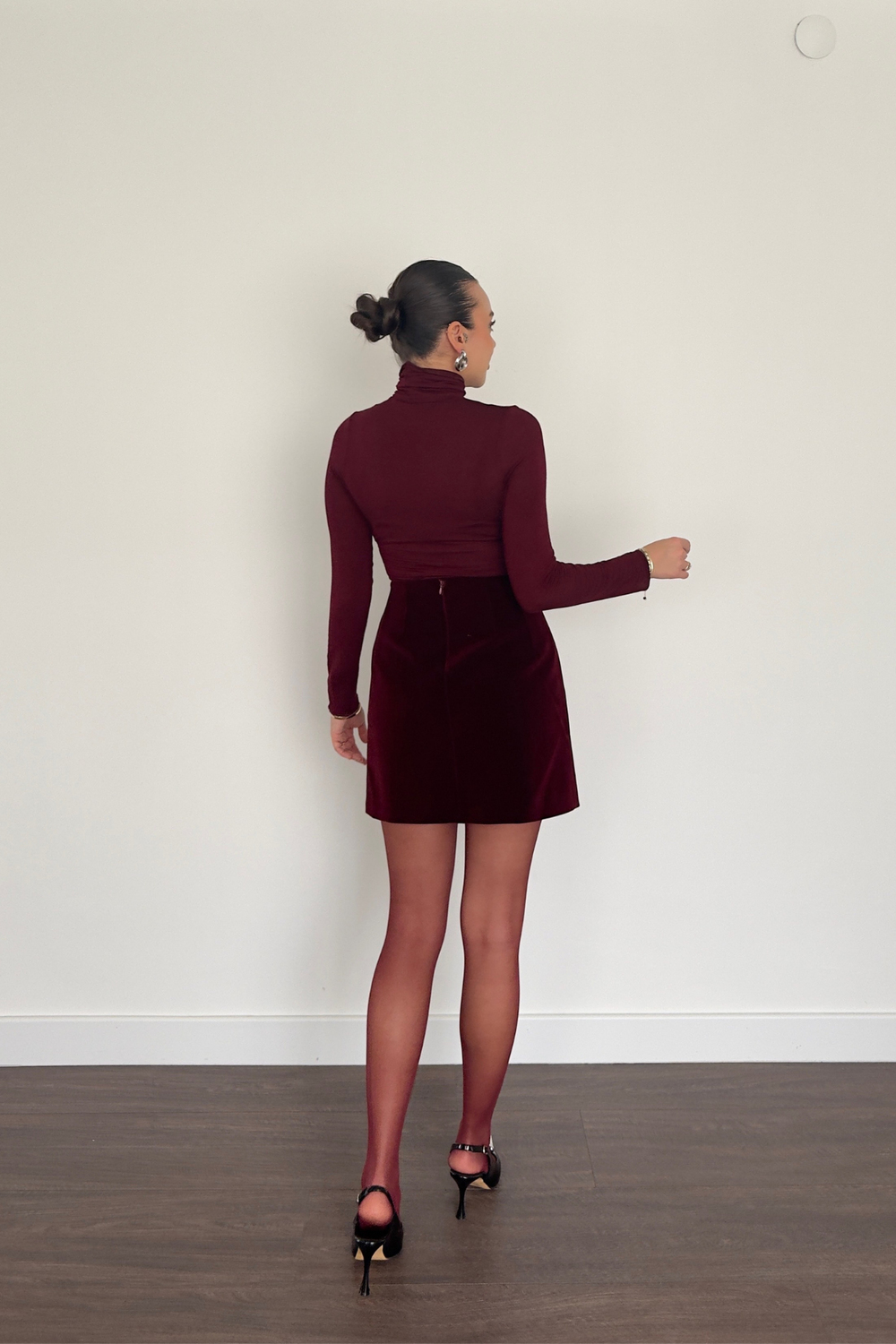 Kadife Mini Etek-Bordo