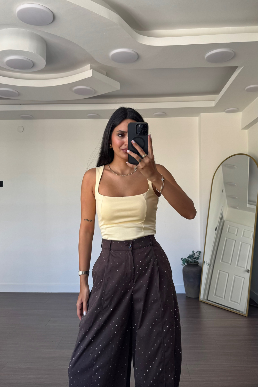 Kare Yaka Askılı Atlet-Sarı