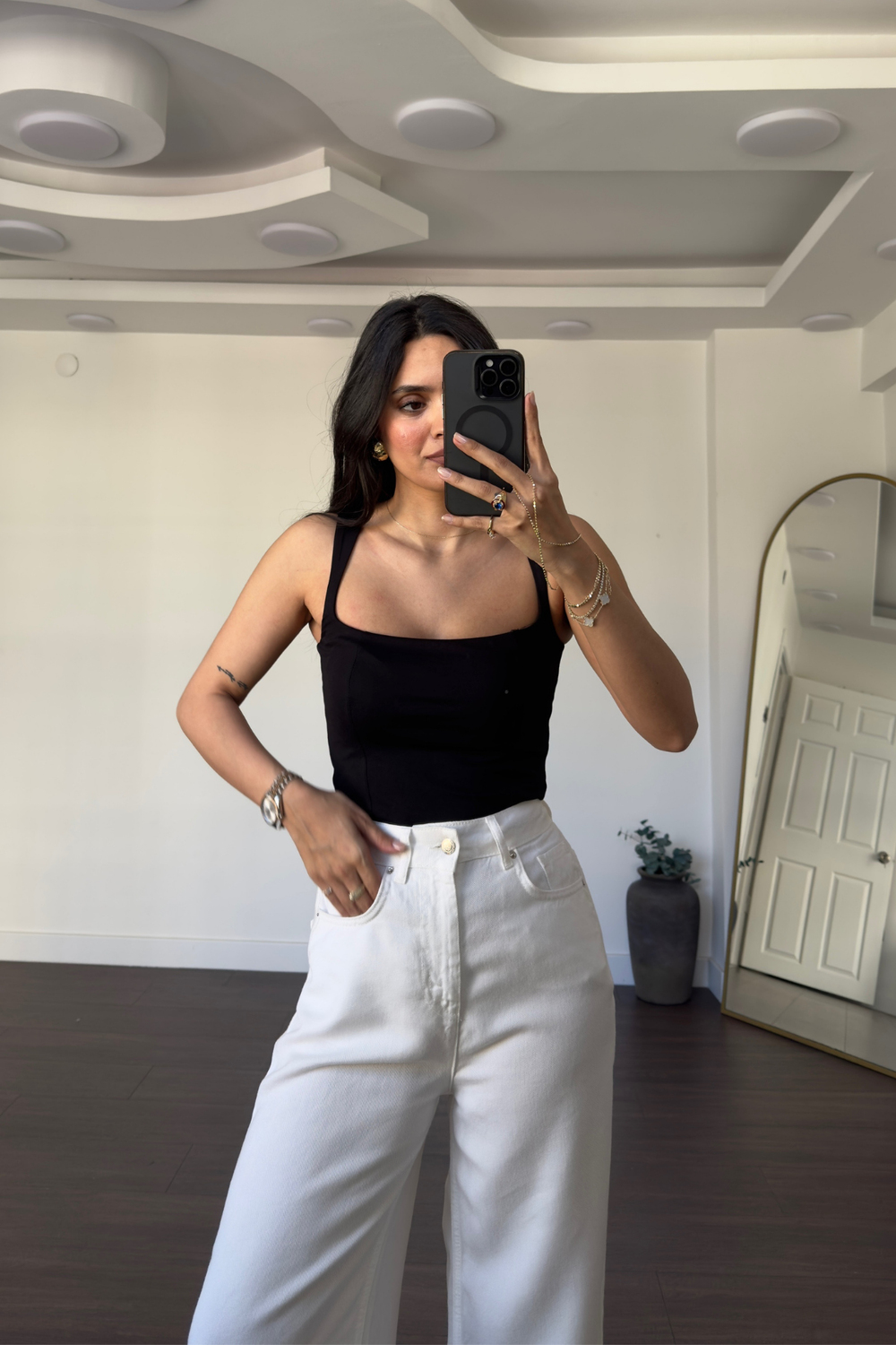 Kare Yaka Askılı Atlet-Siyah