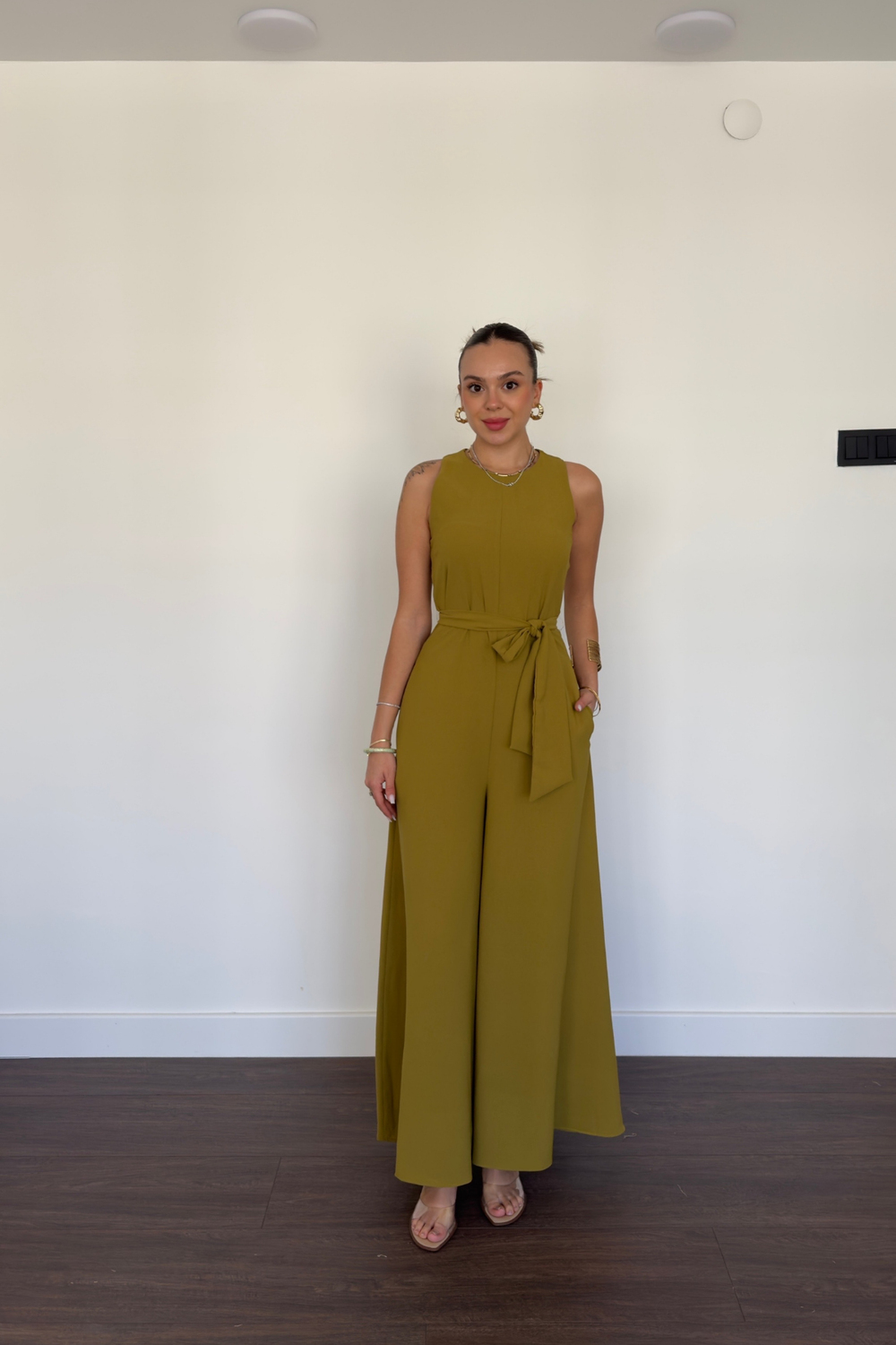 Kuşak Detaylı Tulum-Y.Yeşili