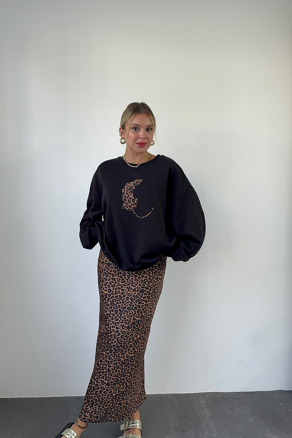 Leopar Saten Etek-KAHVE