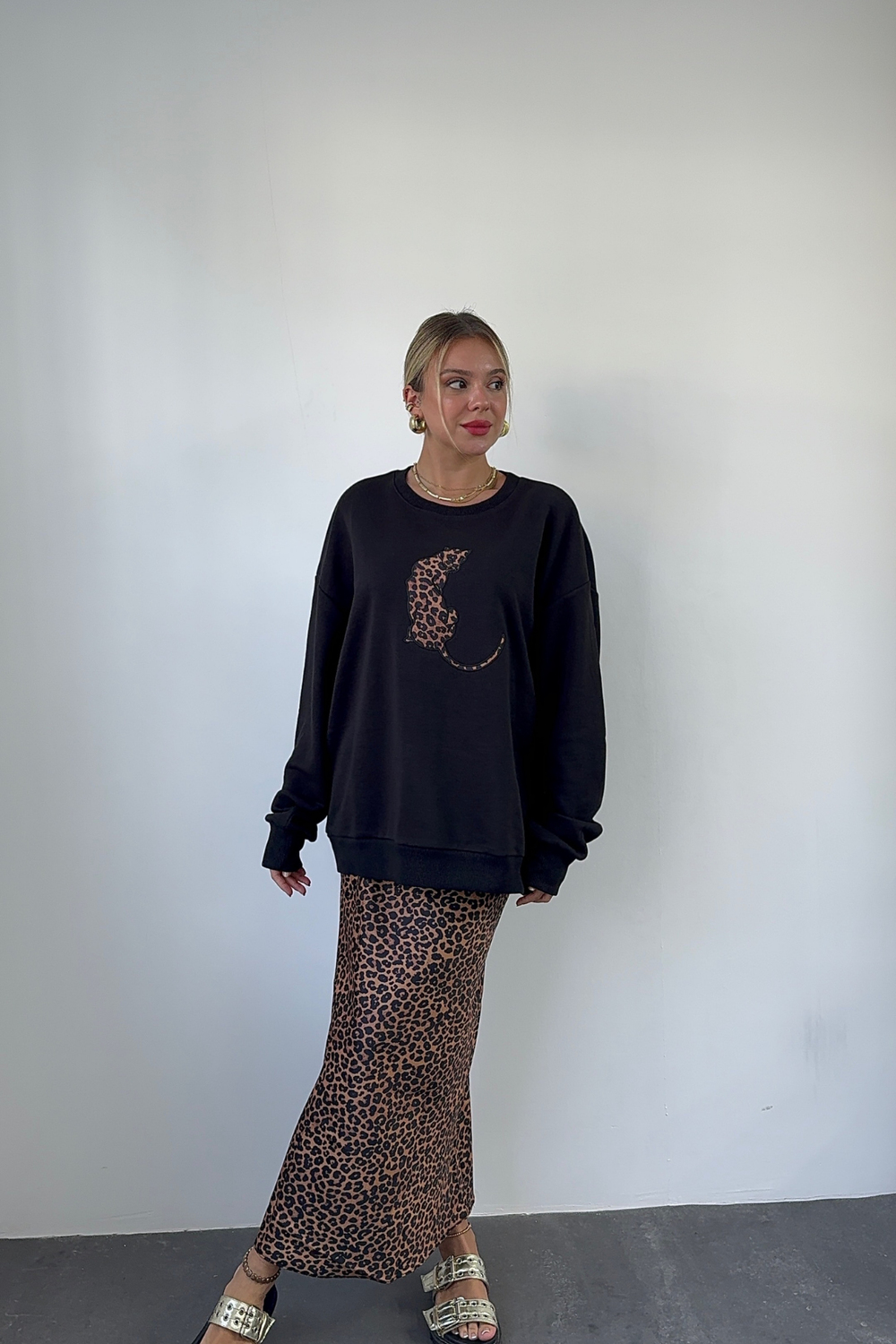 Leopar Saten Etek-KAHVE