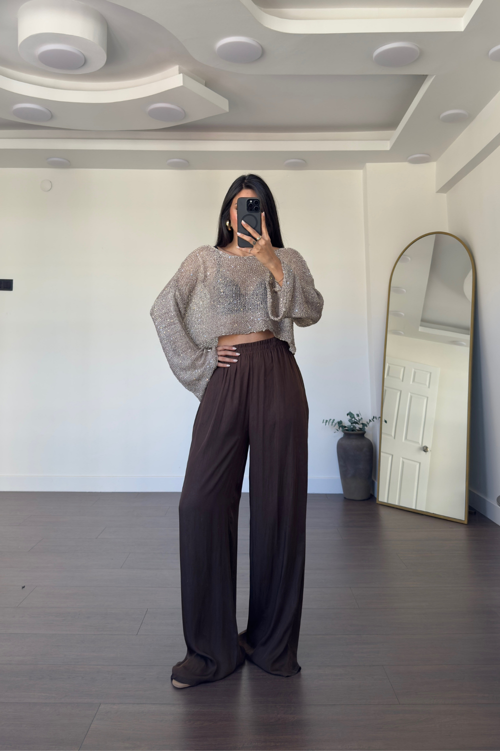 Merserize Pullu Crop Bluz-Bej