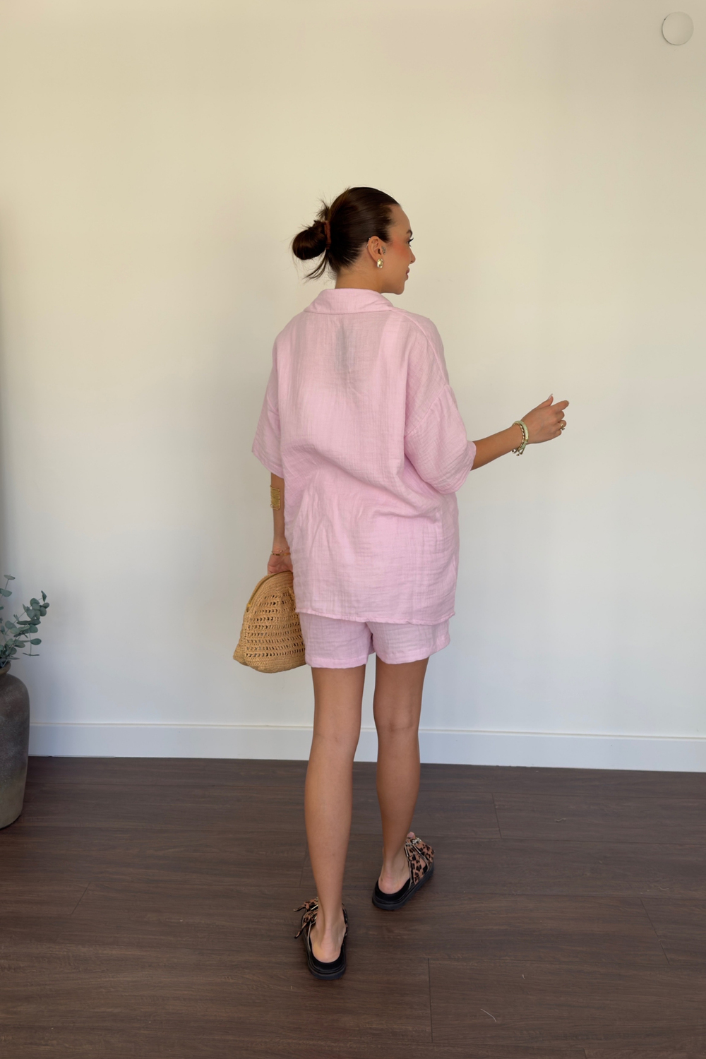 Müslin Gömlek Şort Takım-Pembe