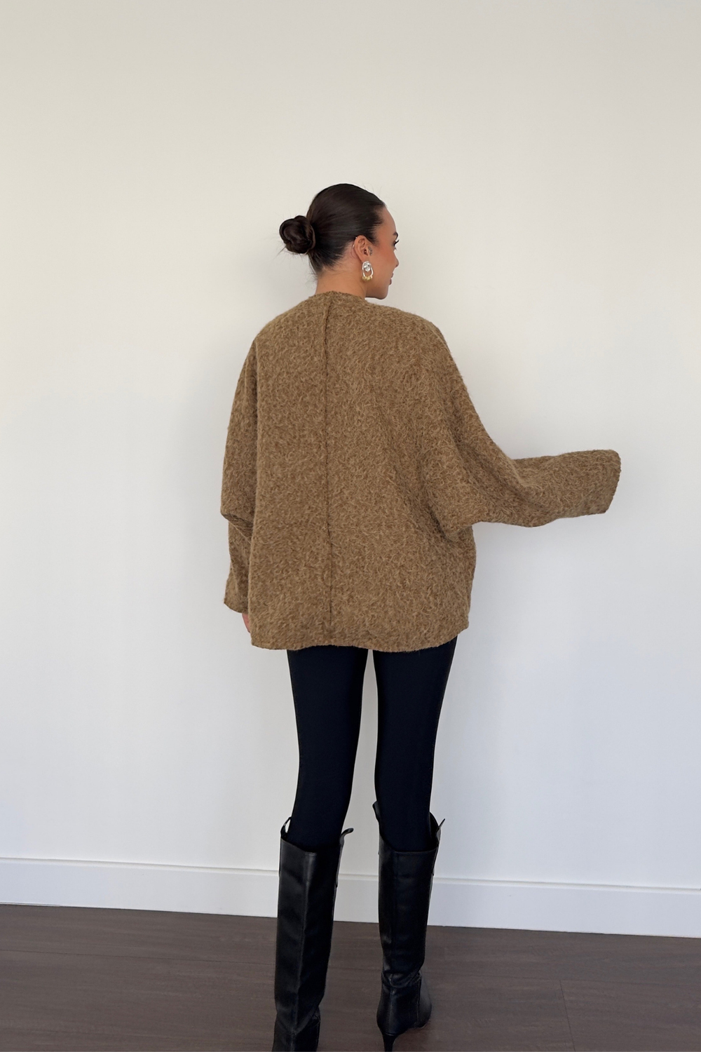 Önden Bağlamalı Kırçıllı Kimono-Camel