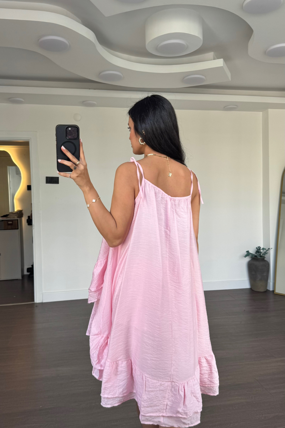 Önü Kısa Arkası Uzun Elbise-Pembe