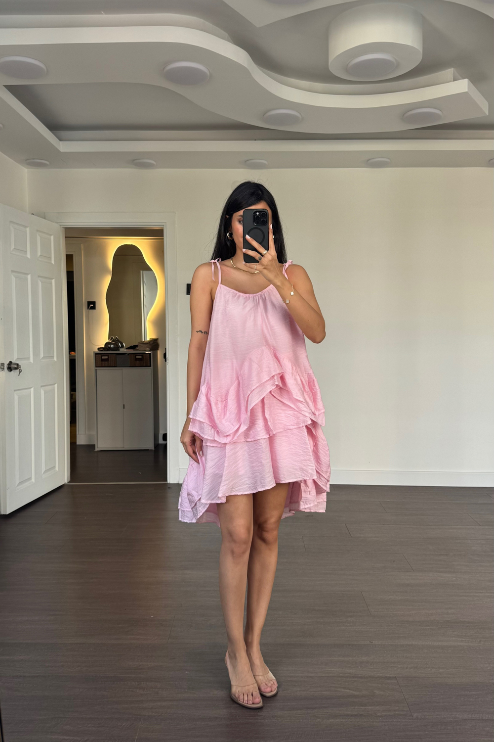 Önü Kısa Arkası Uzun Elbise-Pembe