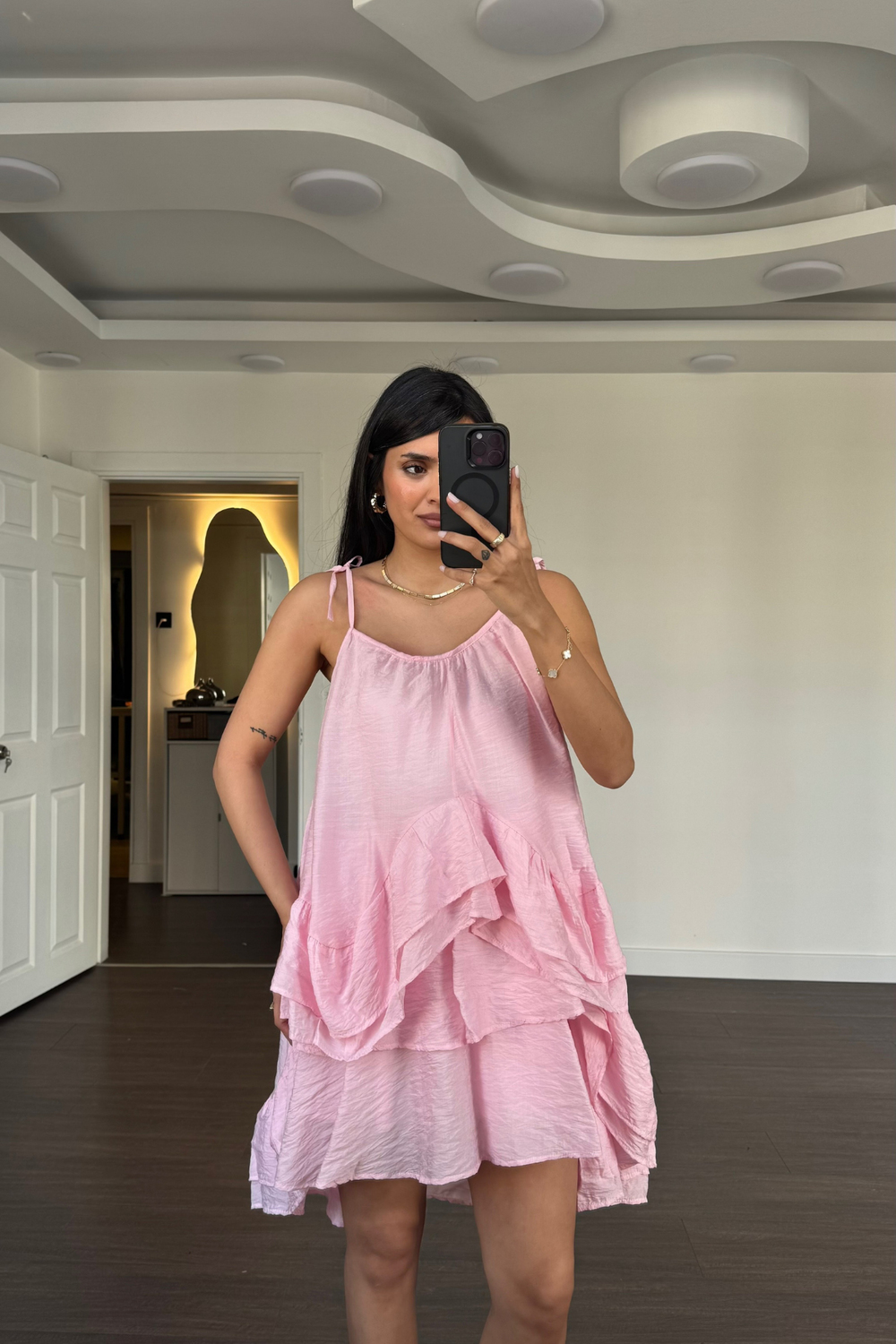 Önü Kısa Arkası Uzun Elbise-Pembe
