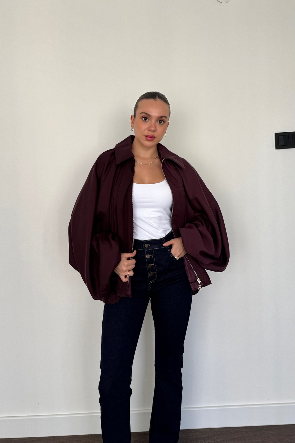 Oversize Yarasa Kol Ceket-Bordo