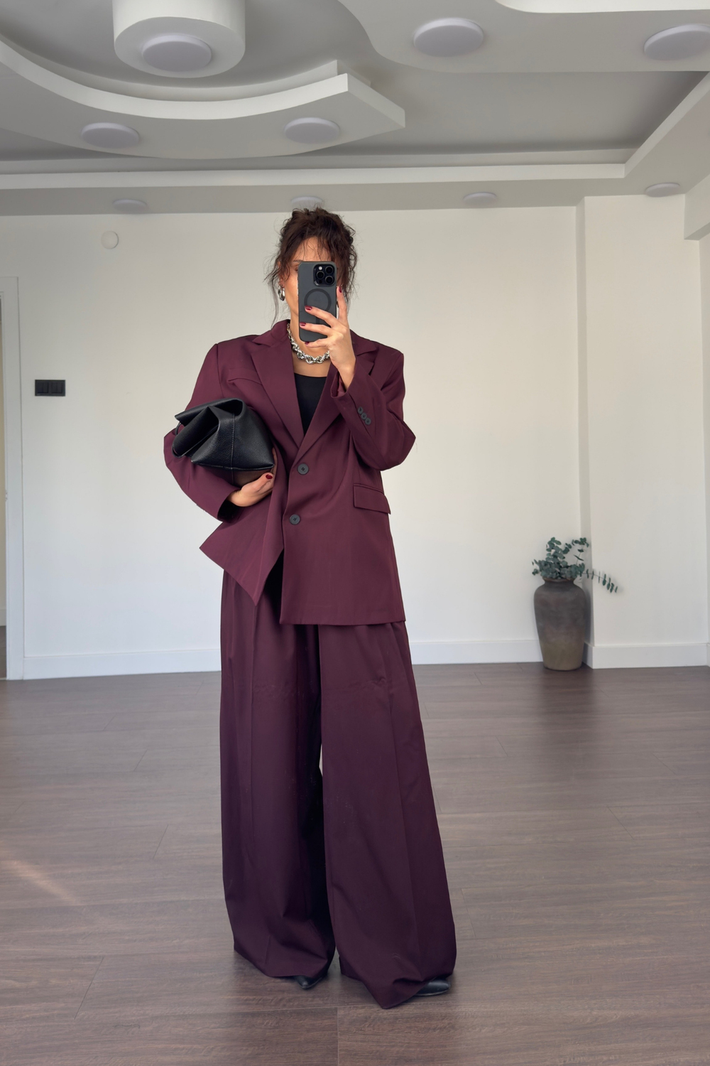 Premium Blazer Ceket Pantolon Takım-Mürdüm