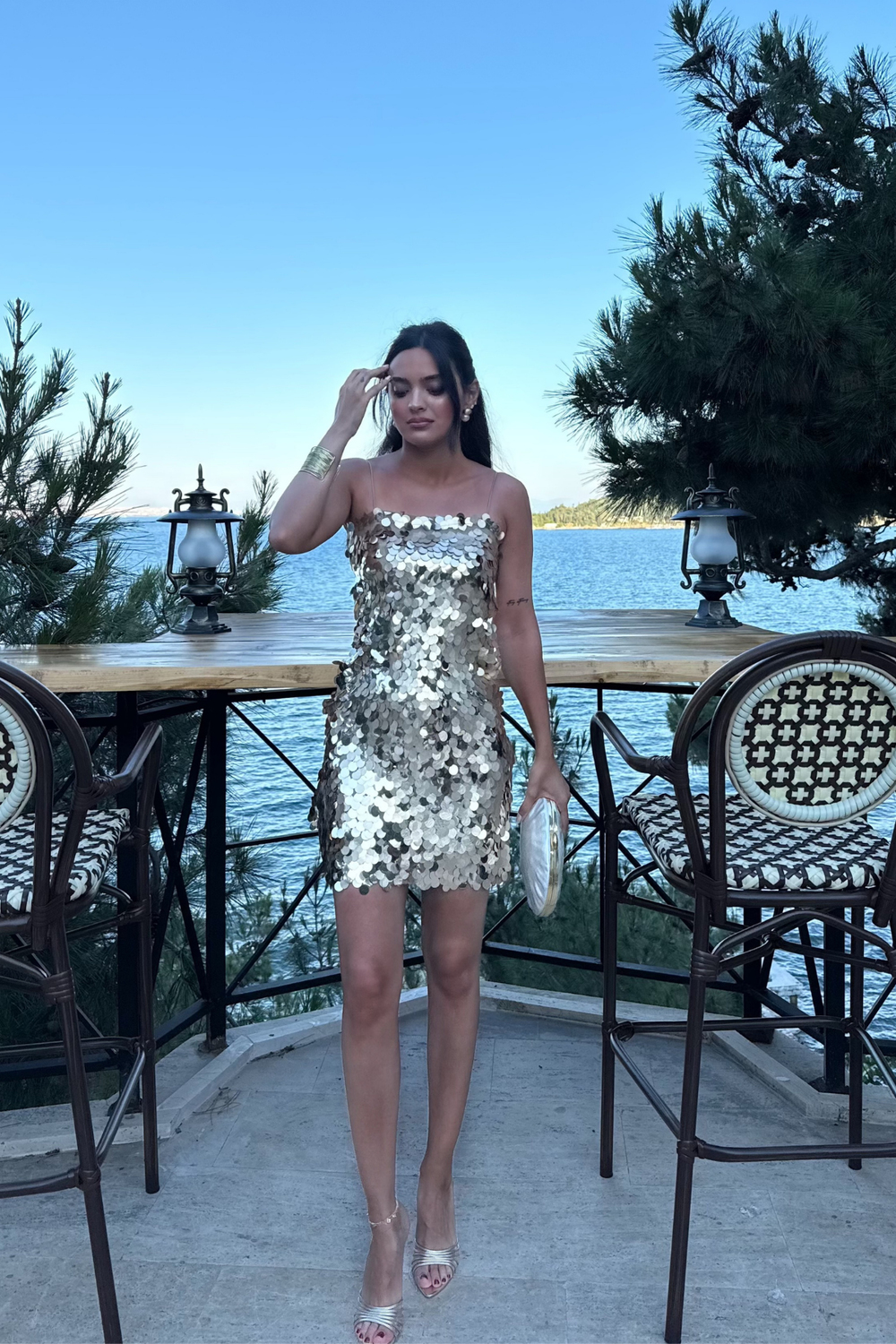 Pullu Payetli Elbise-Gold