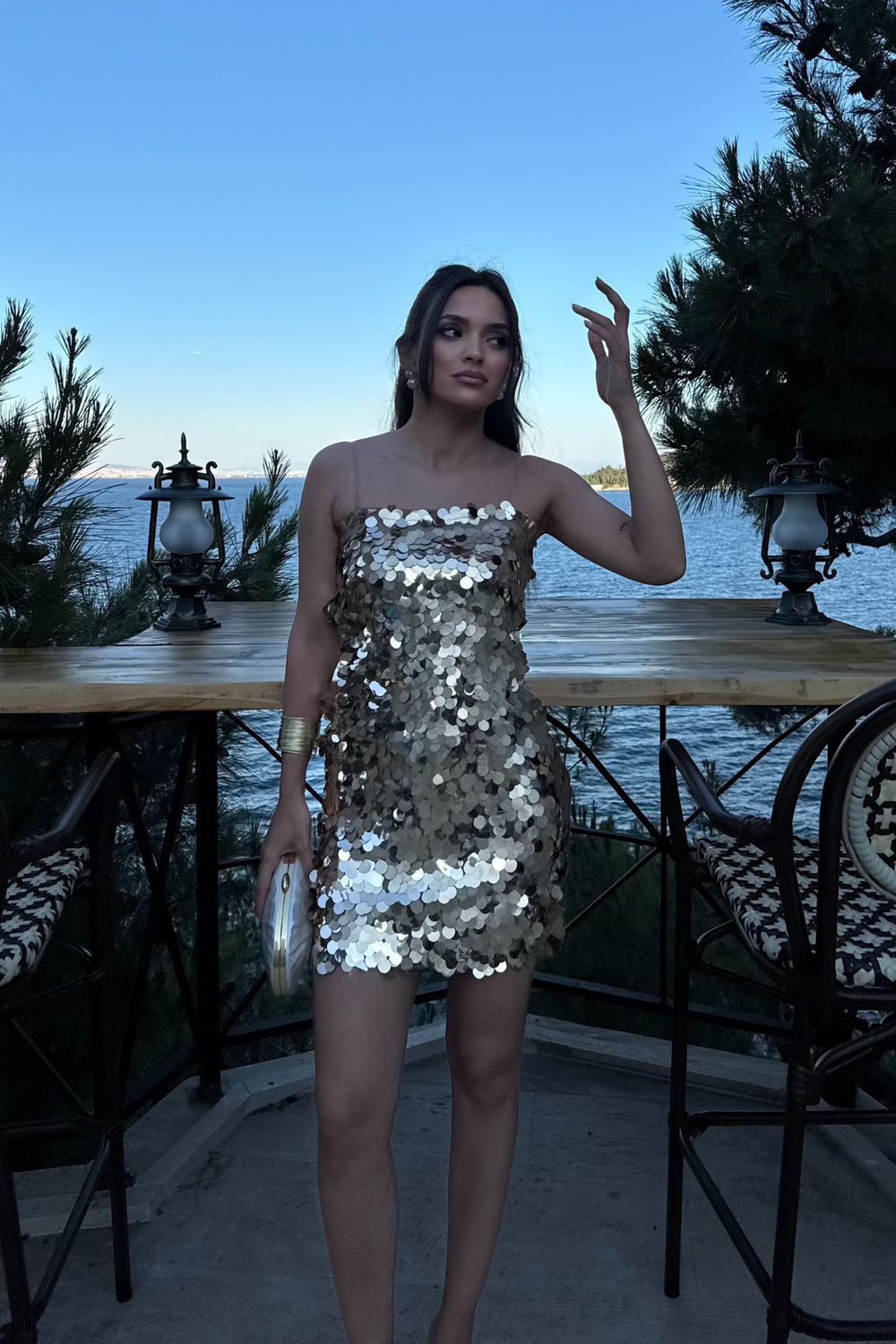 Pullu Payetli Elbise-Gold