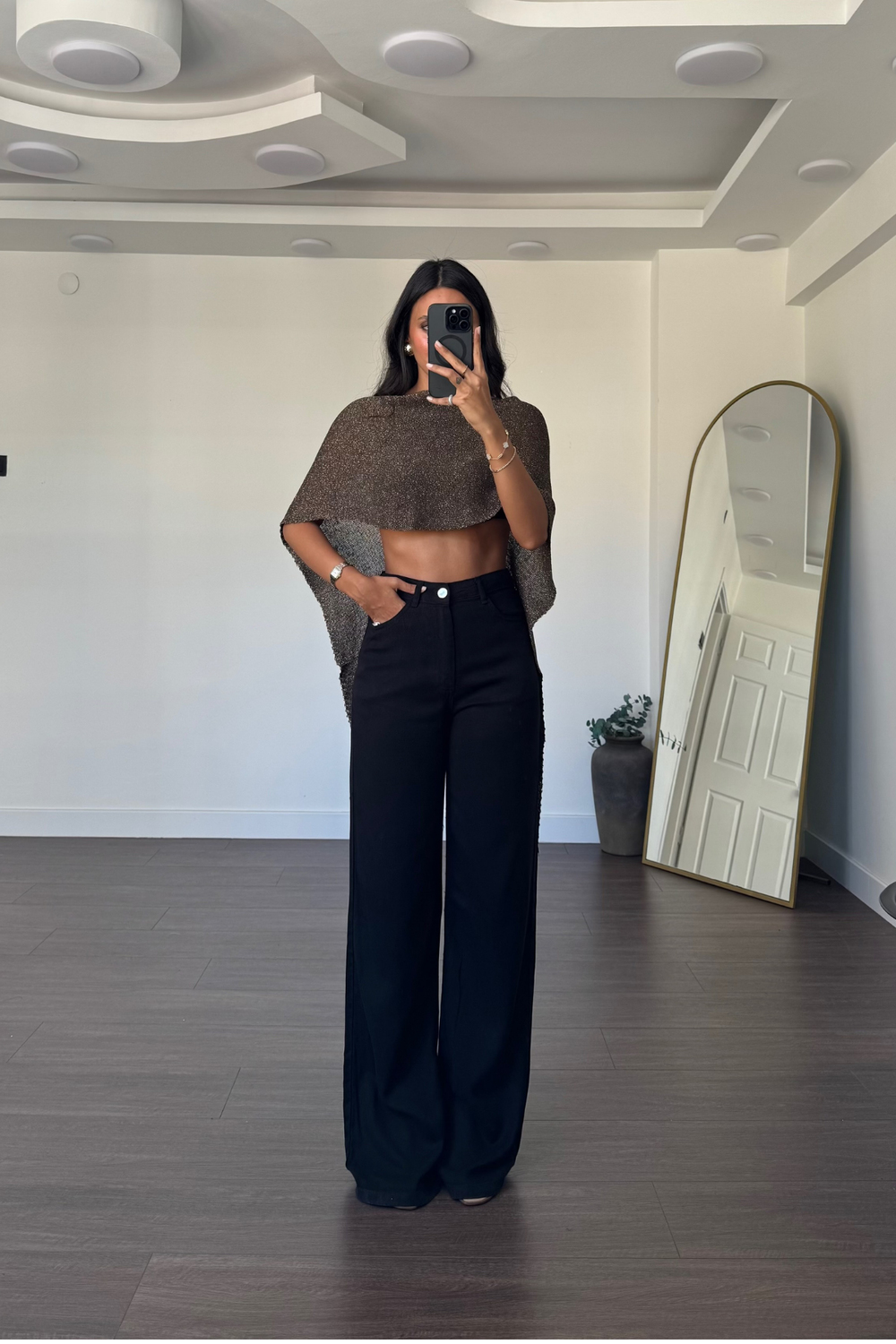 Simli Triko Şal-Bronz