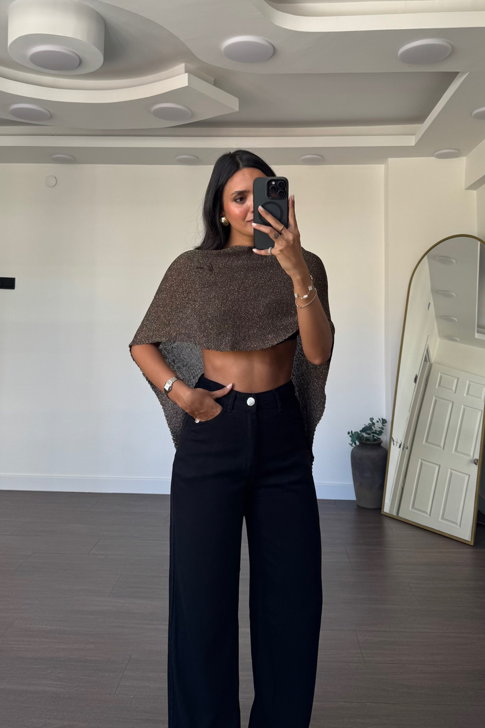 Simli Triko Şal-Bronz