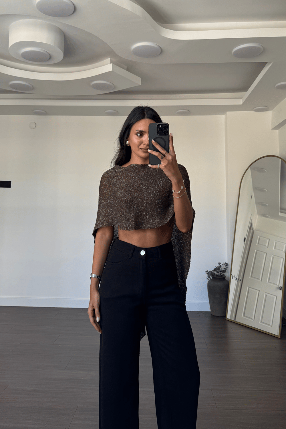 Simli Triko Şal-Bronz