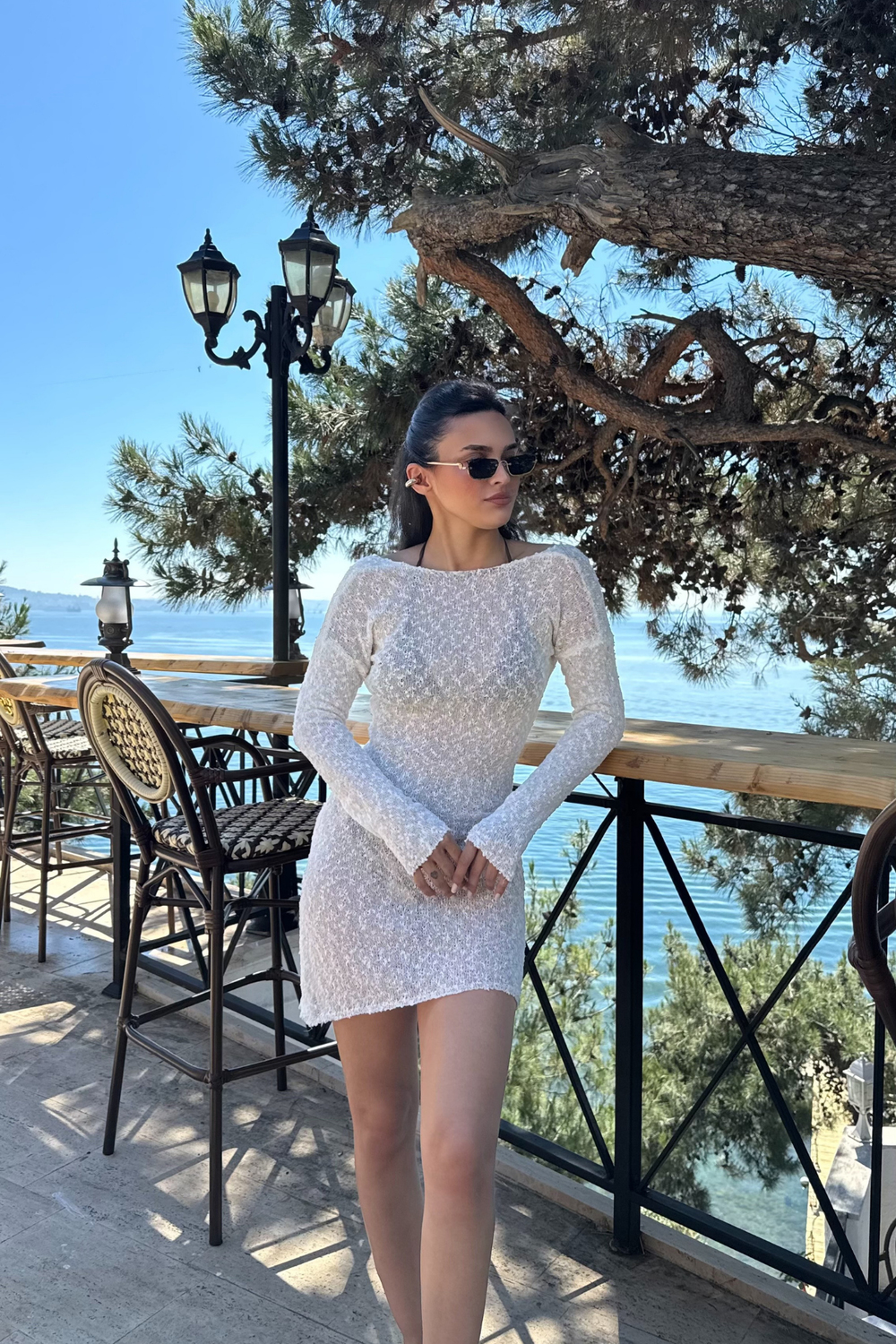 Sırt Dekolteli Plaj Elbisesi-Ekru