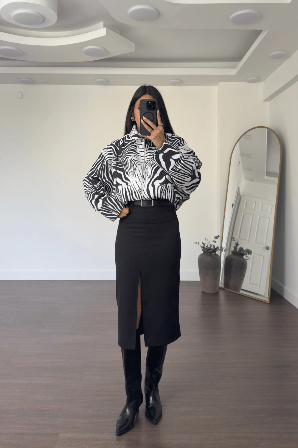 Zebra Desenli Ceket-Siyah Beyaz