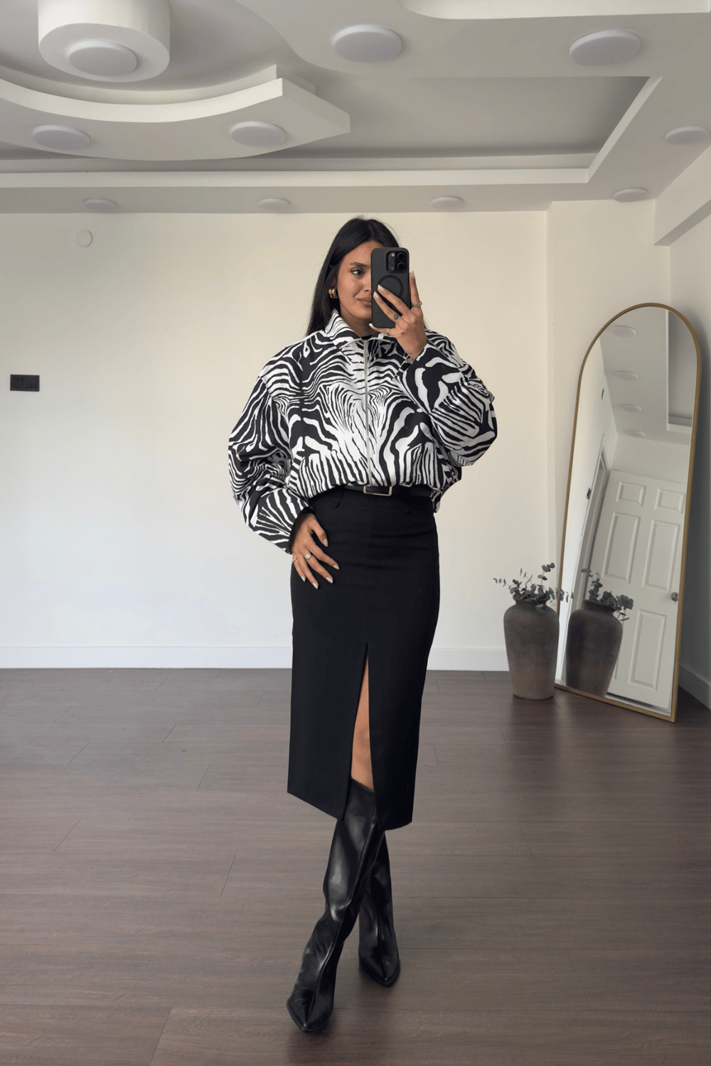 Zebra Desenli Ceket-Siyah Beyaz