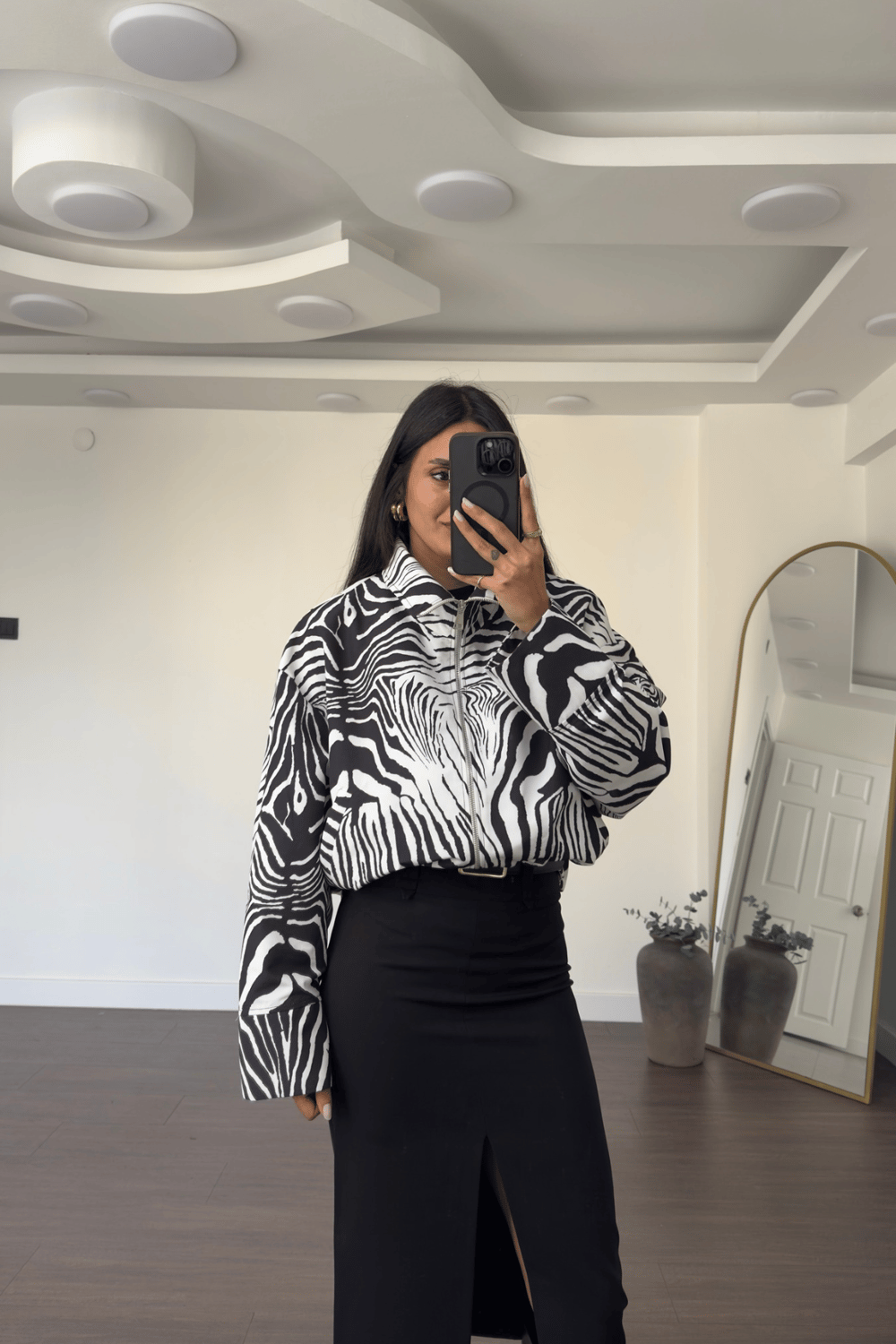 Zebra Desenli Ceket-Siyah Beyaz