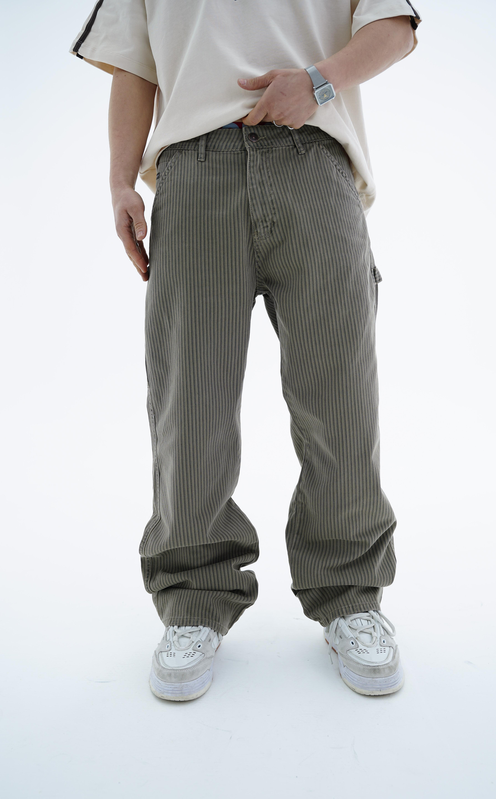 Çizgili Açık Kahve Baggy Jean Pantolon CT01 6581-4