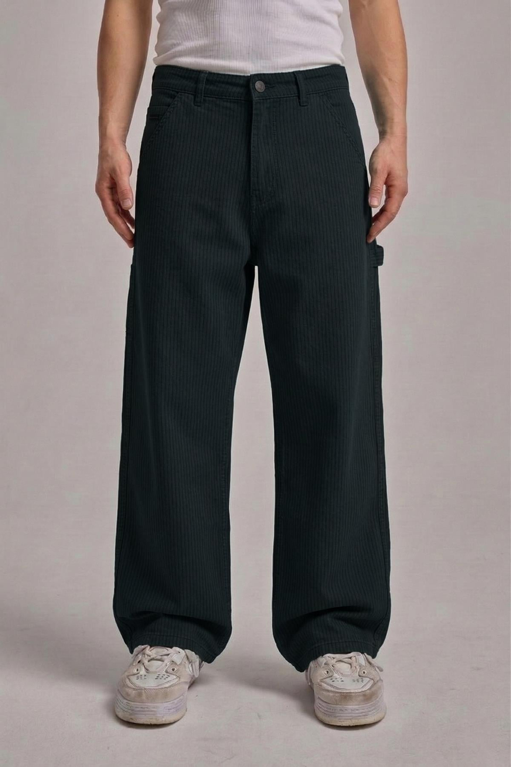 Çizgili Antrasit Baggy Jean Pantolon CT01 6581-4