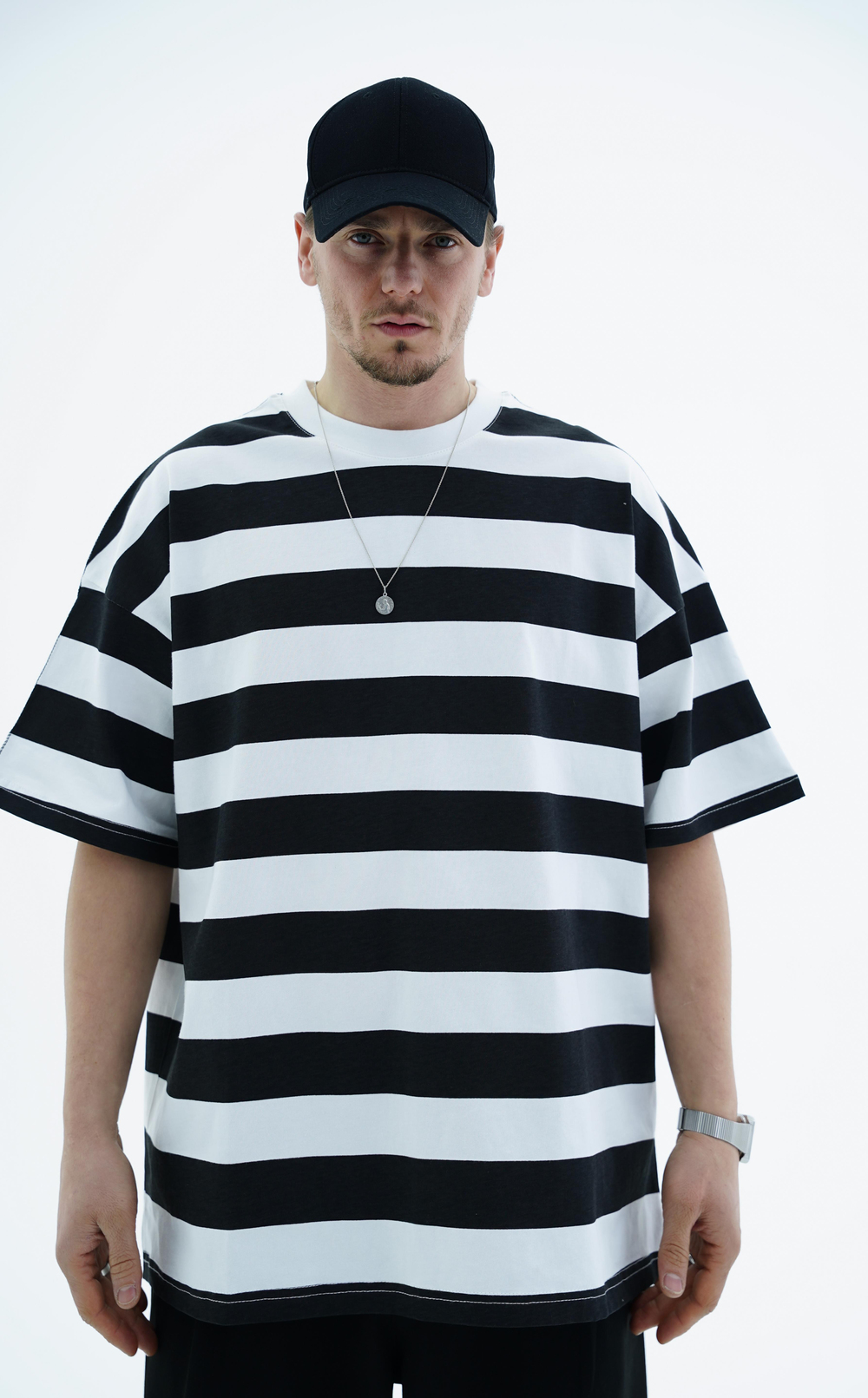 Çizgili Siyah Oversize Tshirt JC01 25Y66