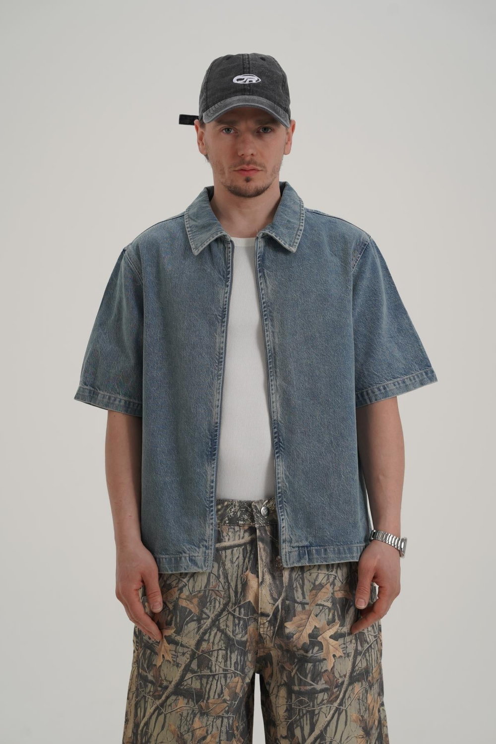 Fermuar Detay Oversize Jean Gömlek