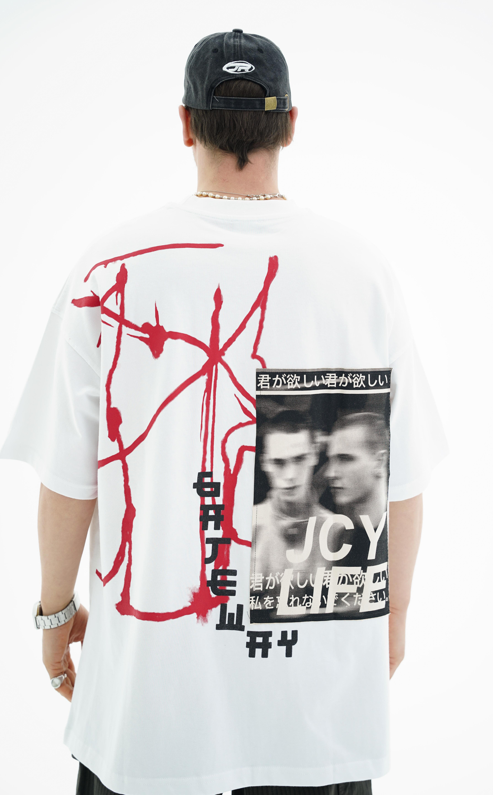 Gate Baskılı Beyaz Oversize Tshirt JC01 25Y91