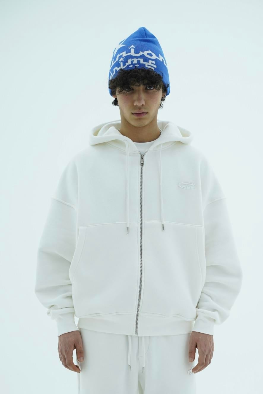 Jr Logo Boxy Kalıp Beyaz Oversize Zipper Sweatshirt