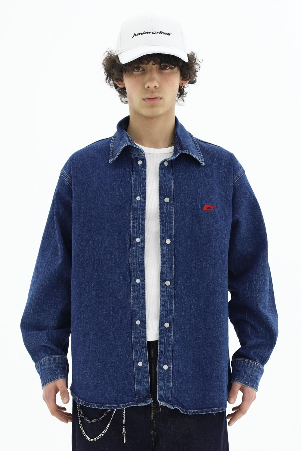 Nakışlı Lacivert Oversize Jean Gömlek CT01 1795