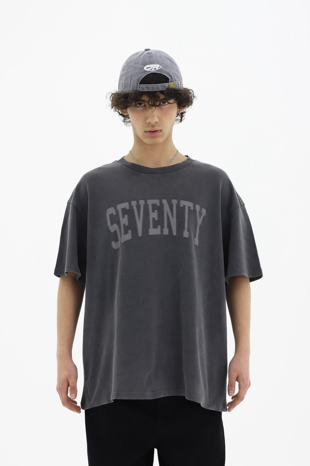 Seventy Baskılı Siyah Yıkama Efektli Oversize Tshirt CT01 25CY043