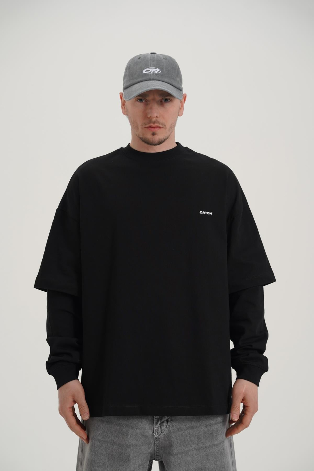 Siyah Baskılı Oversize Longsleeve CT01 K727