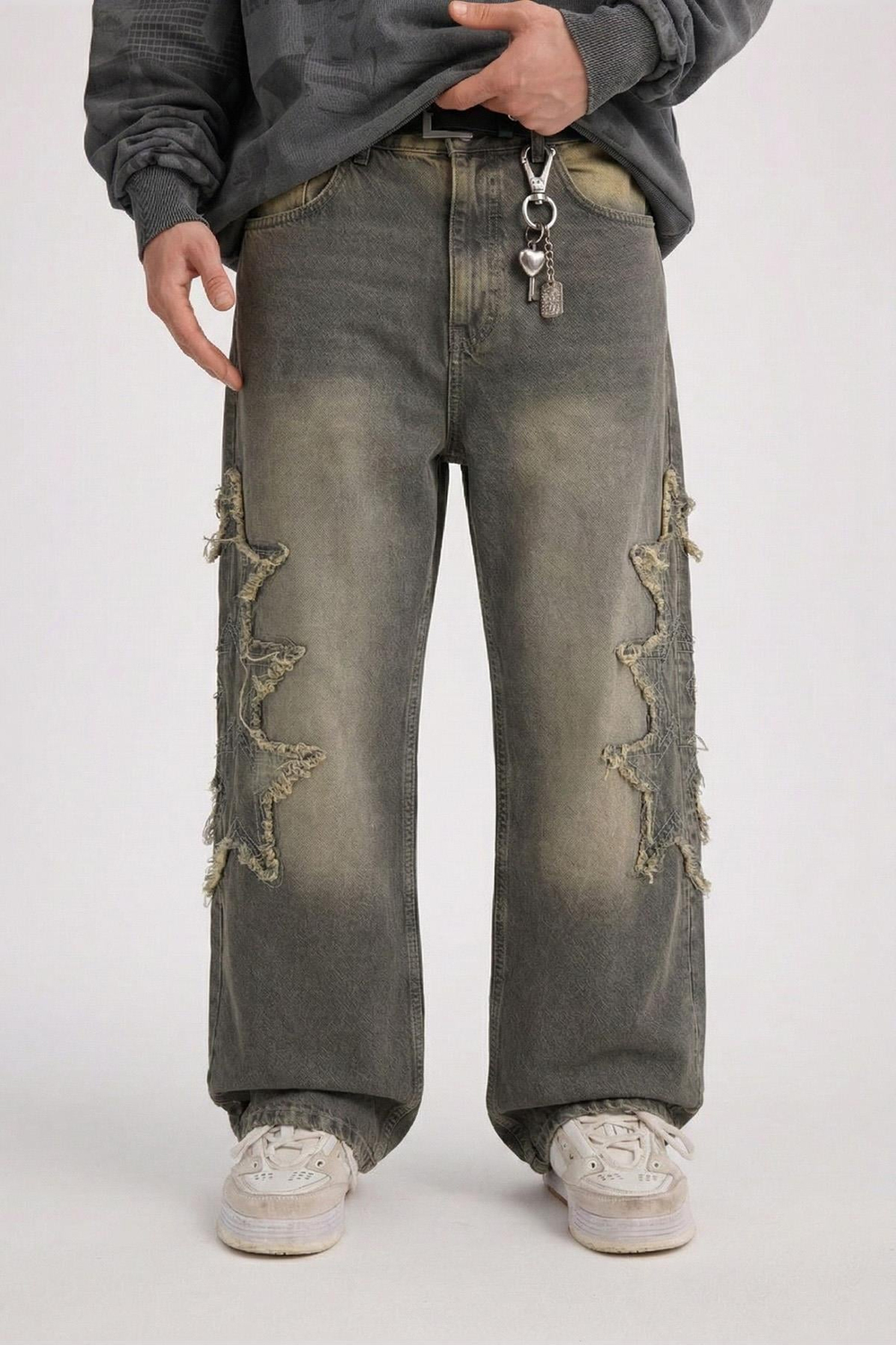 Yıldız Patch Detay Yıkama Efektli Baggy Jean Pantolon