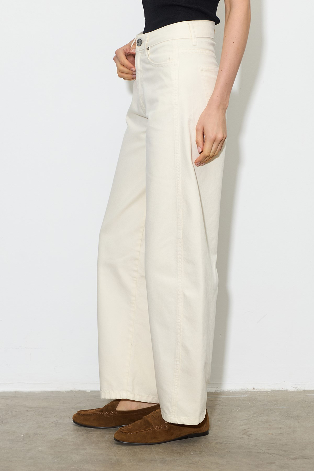 Barrel Fit Denim Pantolon Ekru
