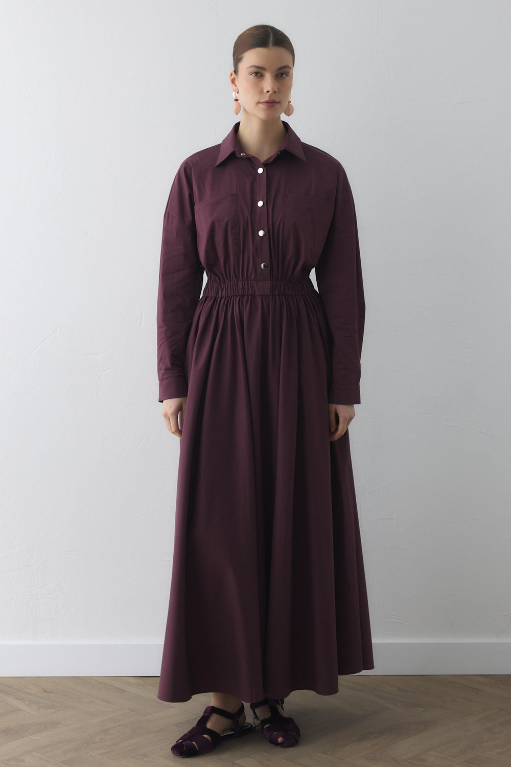 COMPACT ÇIT-ÇITLI MAXI ELBİSE BORDO