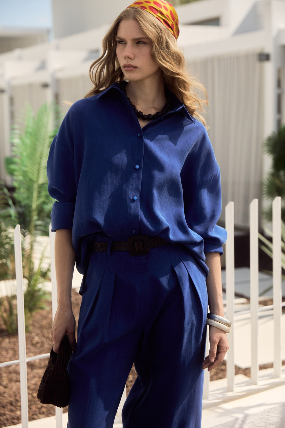Taşlanmış Modal Tencel Oversize Gömlek Saks