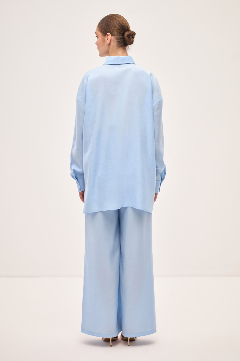 Taşlanmış Modal Tencel Oversize Gömlek Bebe Mavisi