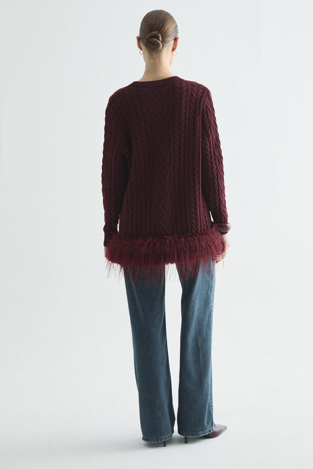GLOWY FEATHER TRİKO KAZAK BORDO